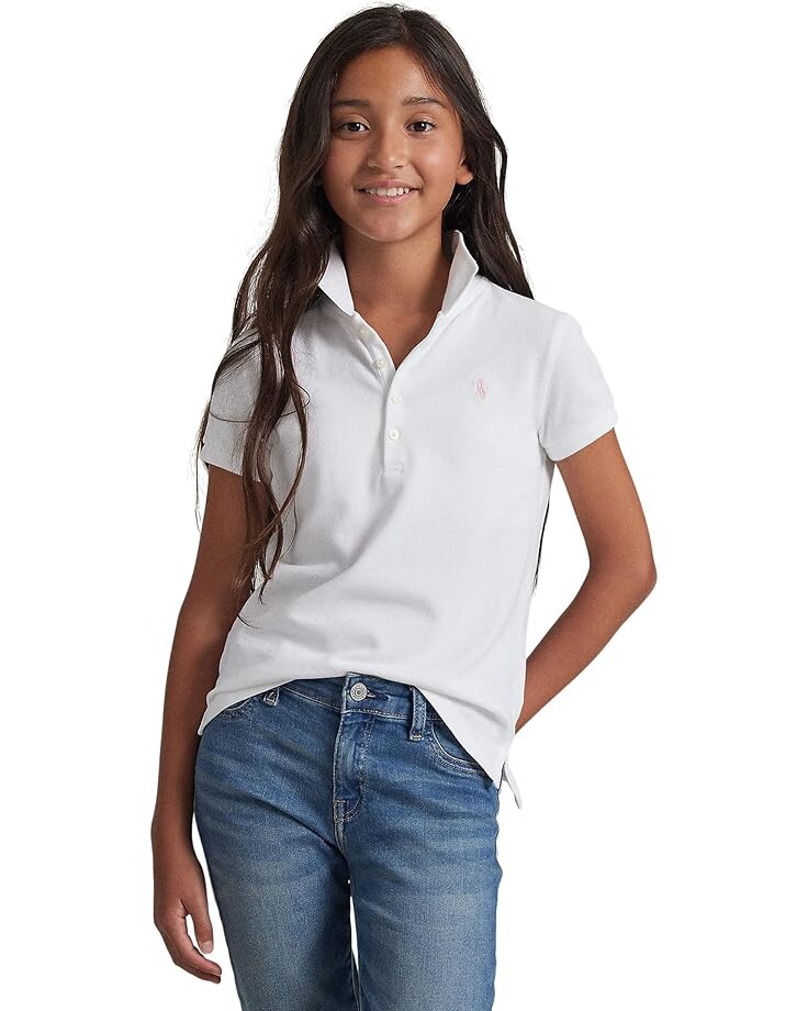 Поло Polo Ralph Lauren Kids Short Sleeve Mesh Polo Shirt, белый — фото 3