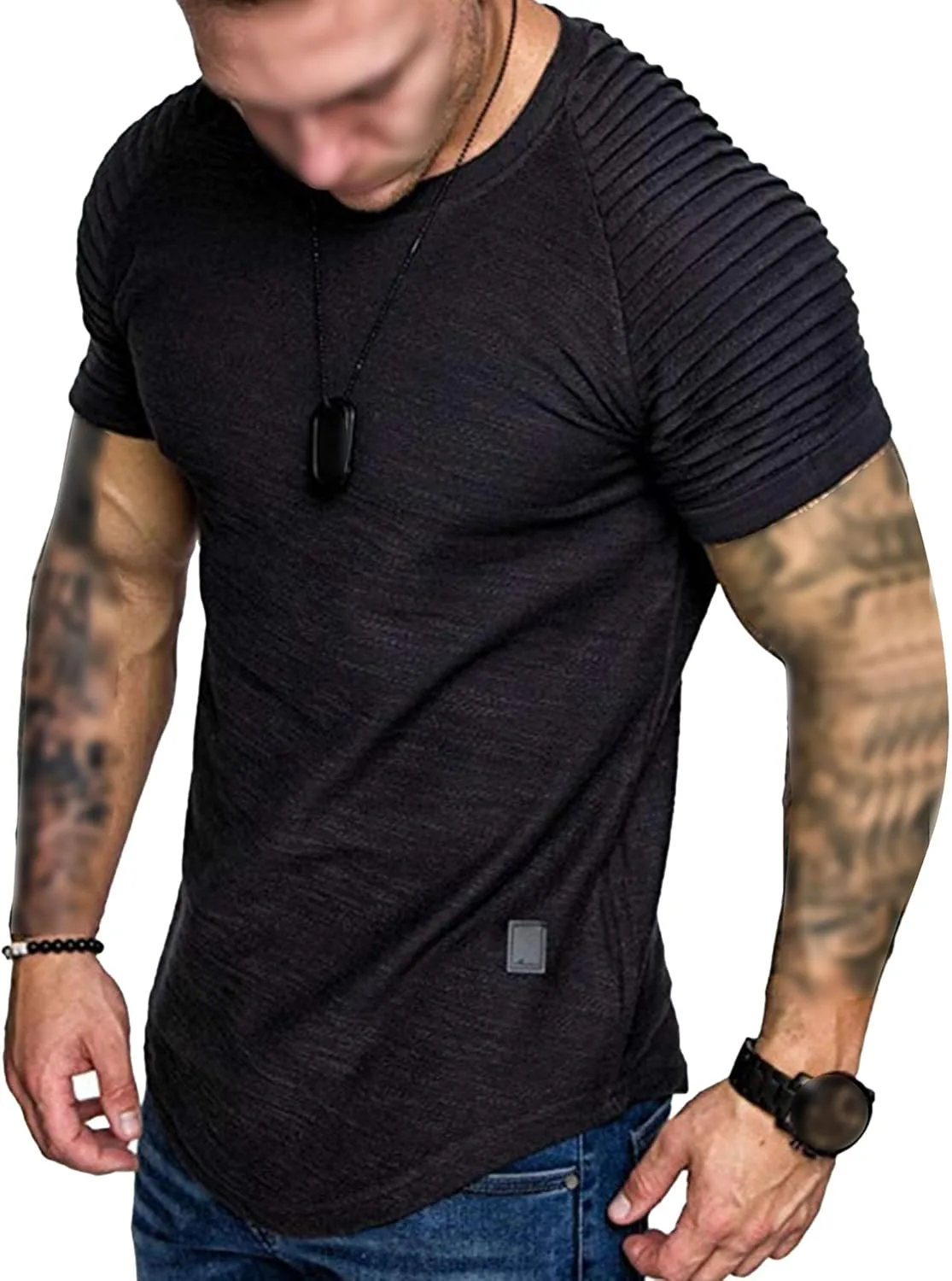 

Майифу-GJ мужская футболка с плиссированными плечами, мягкая, с круглым вырезом Maiyifu-GJ