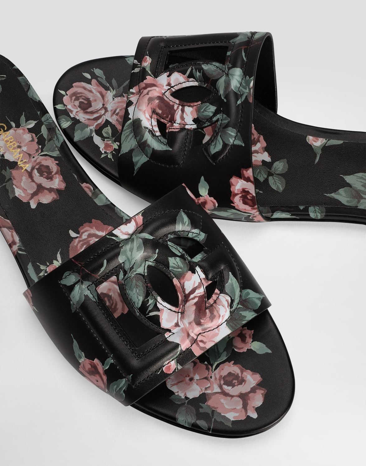 Кожаные шлепанцы с принтом роз Dolce & Gabbana, мультиколор — фото 4