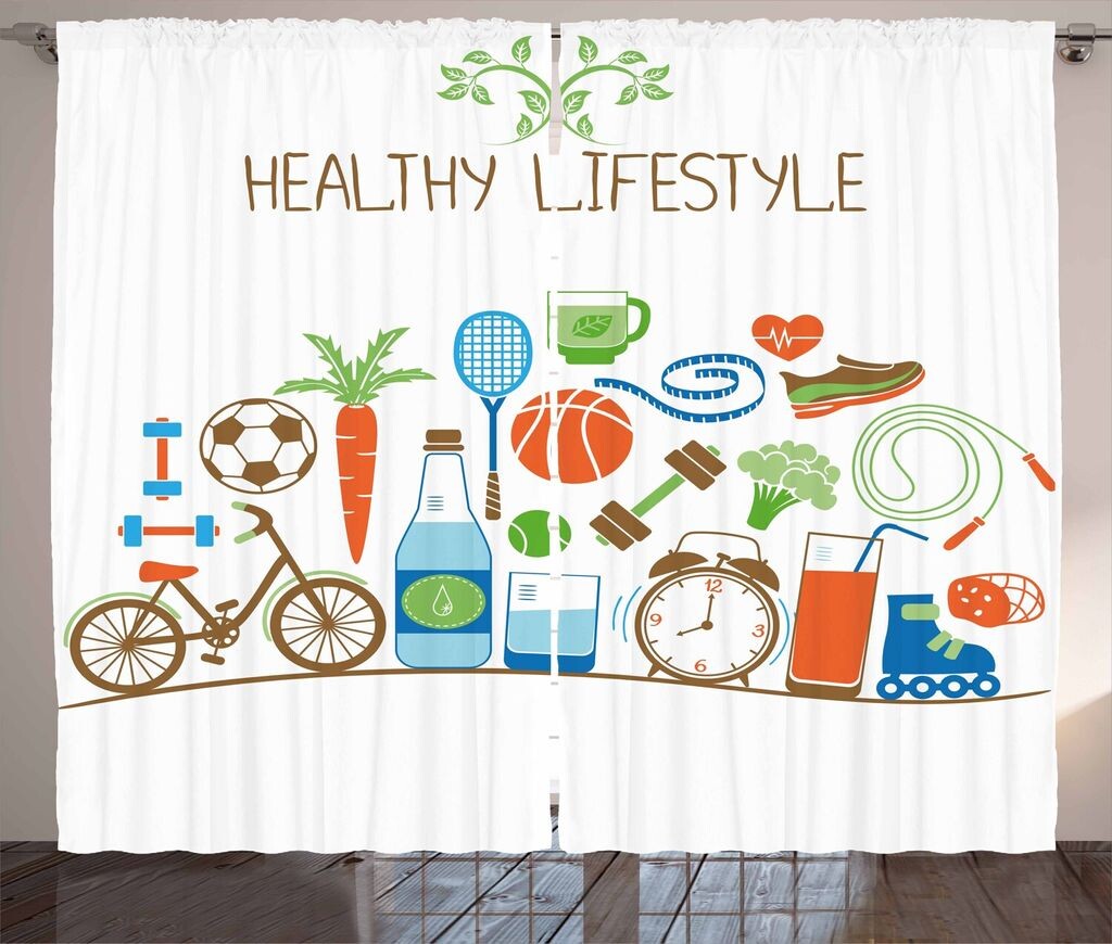 

ABAKUHAUS Fitness Rustic Curtain, Healthcare Wellness, Универсальные ленточные шторы для гостиной с петлями и крючками, 280 x 260 см, разноцветные