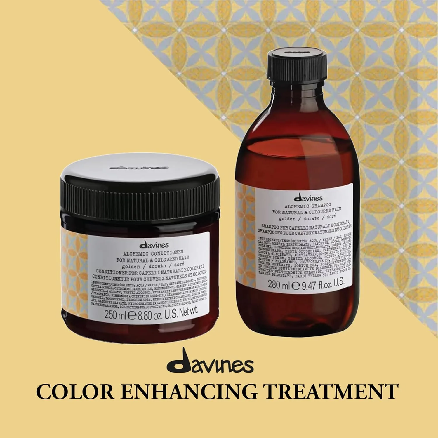 Шампунь и кондиционер Davines Alchemic Golden, безопасное очищение для окрашенных волос, придание блеска и улучшение цвета окрашенным волосам, 8,84 и 9,46 жидких унций. — фото 2