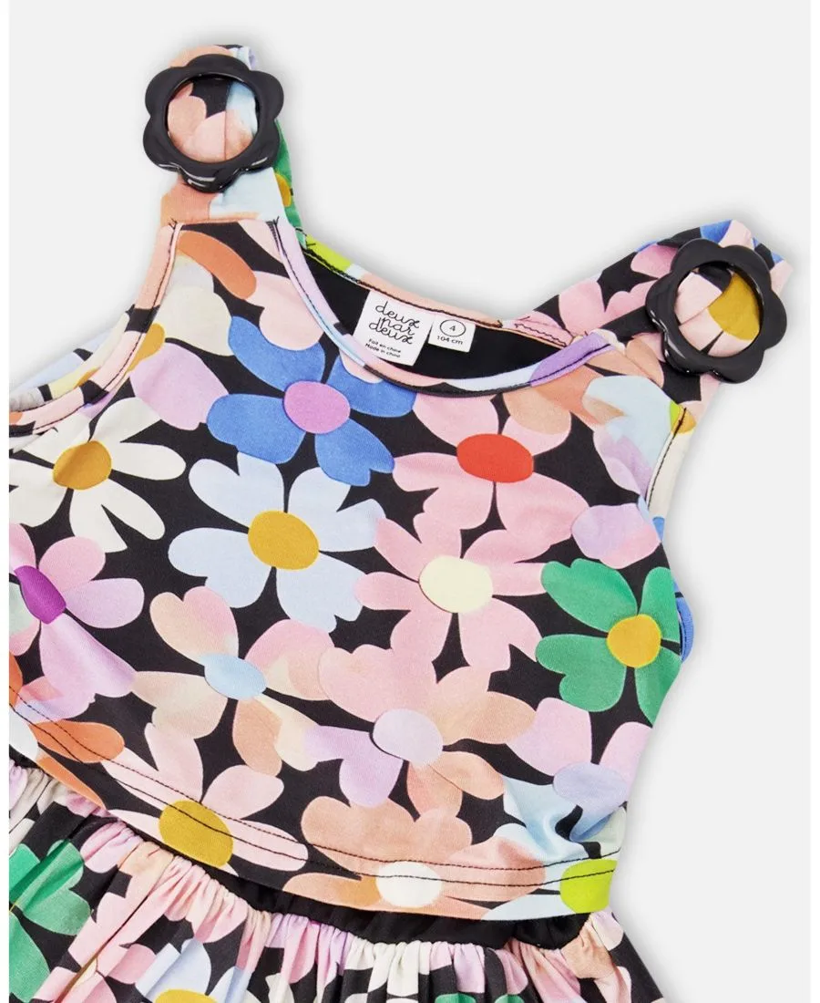 Платье для девочек-малышек Deux par Deux, черный floral print — фото 4
