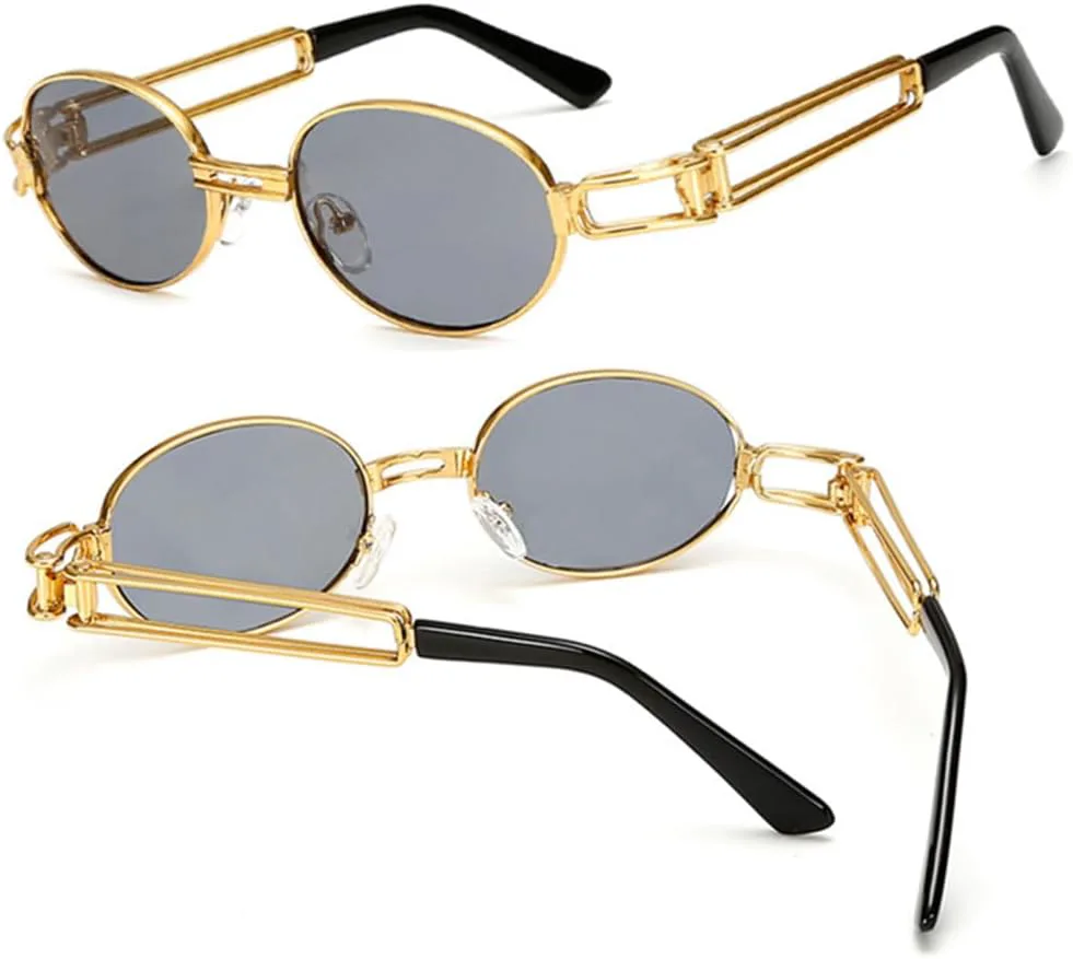 

Круглые солнцезащитные очки для женщин, винтажные, мужские, в стиле панк, с металлической оправой, зеркальным покрытием, защита от УФ-излучения UV400 MTZJH, 4