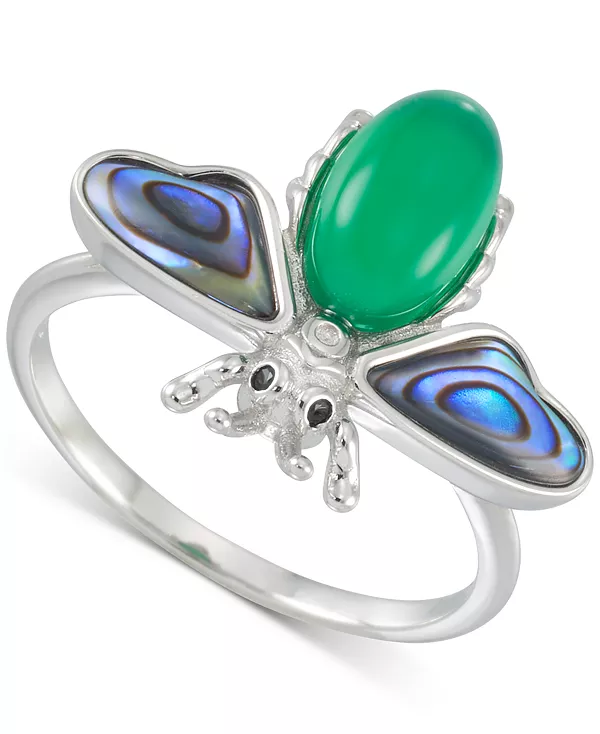 

Кольцо в виде пчелы с абалоне, зелёным агатом и марказитом из стерлингового серебра Macy'S, marcasite