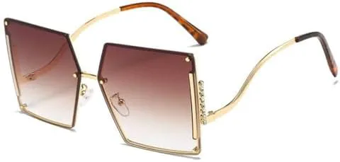 

2027 Модные квадратные солнцезащитные очки без оправы для женщин, винтажные солнцезащитные очки с бриллиантами, разноцветные женские очки MTZJH, Brown2730