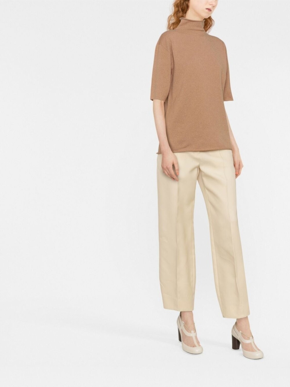 Jil Sander трикотажный топ с высоким воротником и короткими рукавами, нейтральный цвет — фото 2