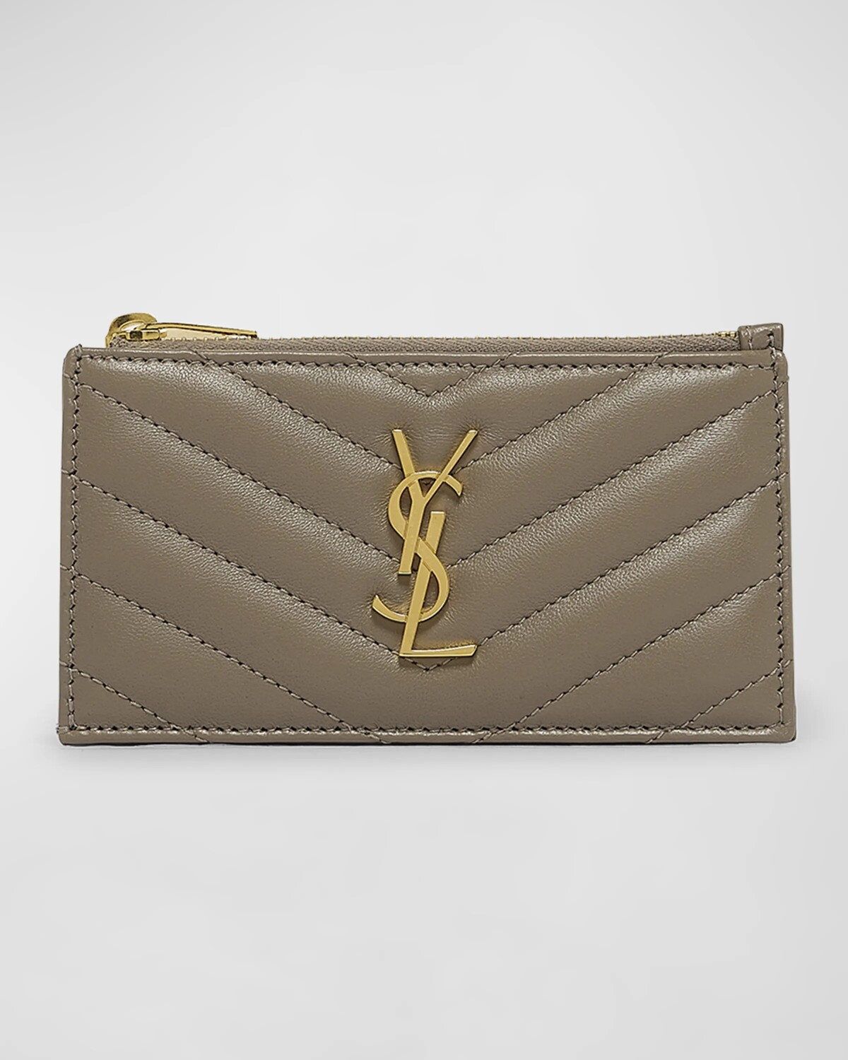

Маленький чехол для карт YSL на молнии из стеганой кожи Saint Laurent, цвет Greyish Brown
