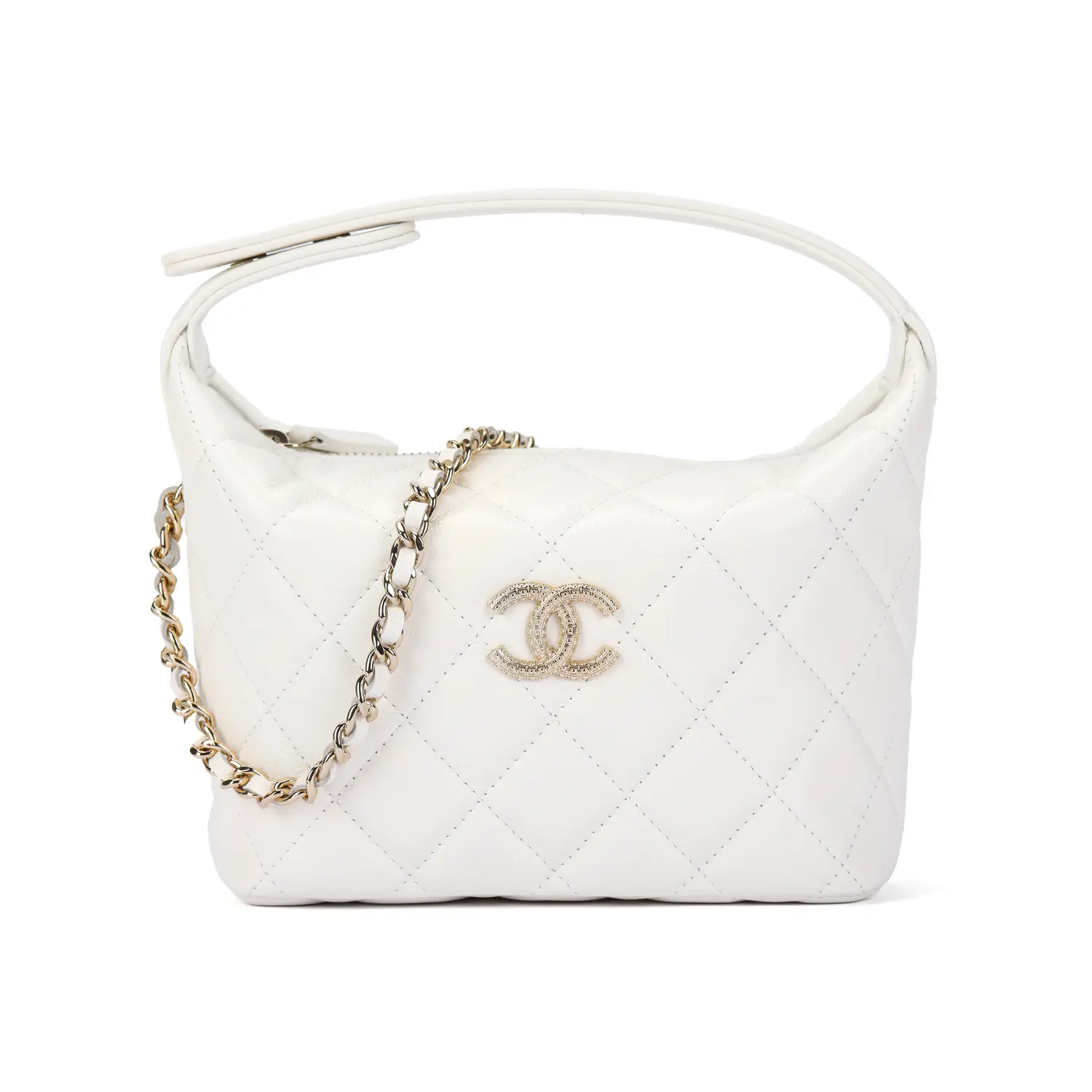 

CHANEL Женская белая сумка через плечо из зерненой телячьей кожи