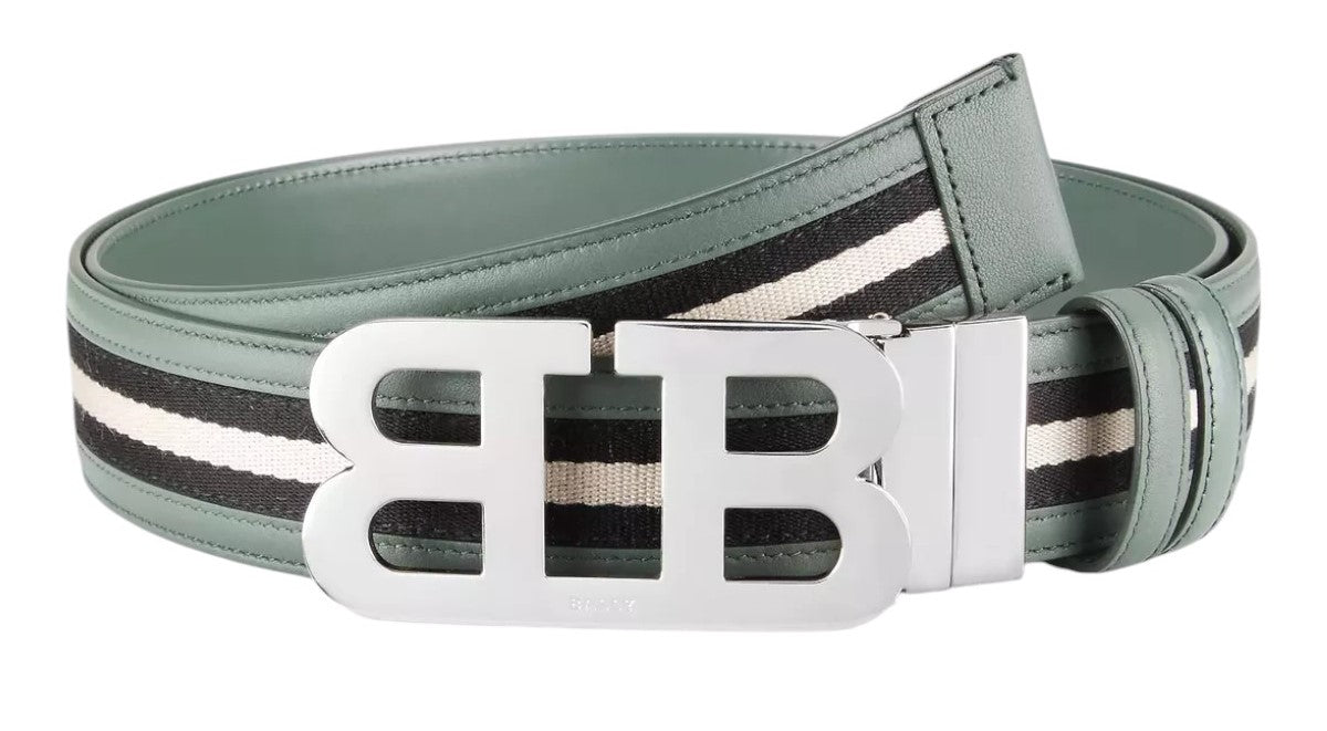 

Bally 6303777 Mirror B Двусторонний кожаный ремень в полоску/шалфей, цвет multi