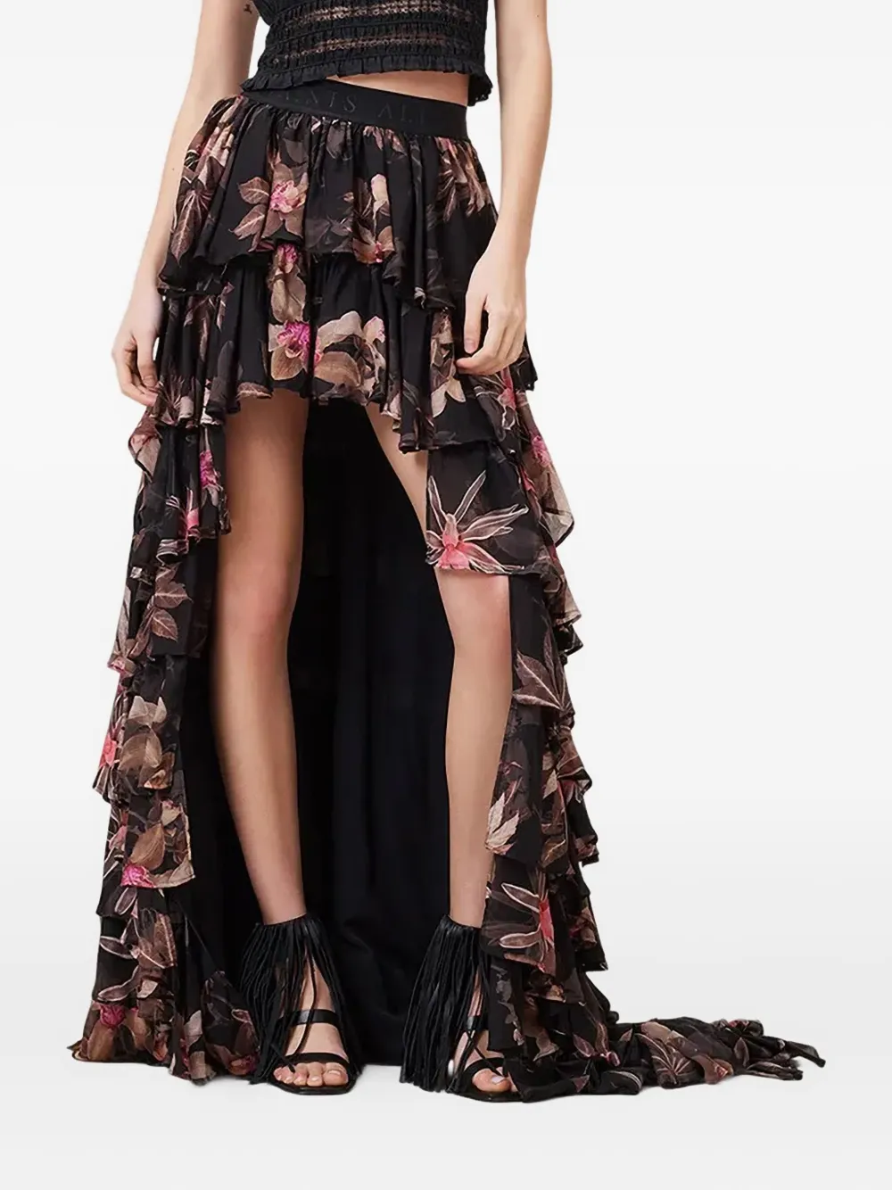

Юбка макси Cavarly с цветочным принтом и оборками AllSaints, черный