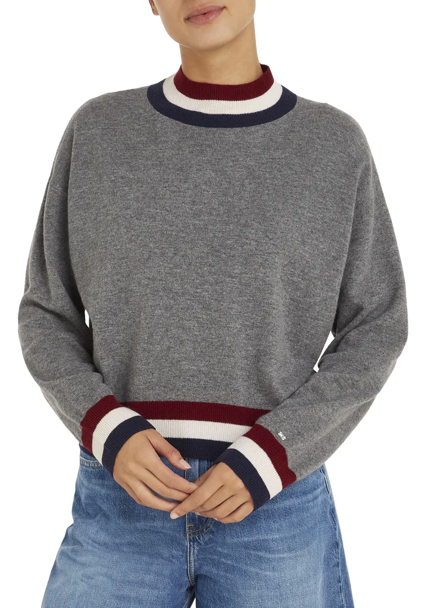 

Вязаный свитер Tommy Hilfiger "GS WOOL CASHMERE MOCK-NK SWT" с полосой Global Stripe на манжетах, цвет Med_Heather_Grey