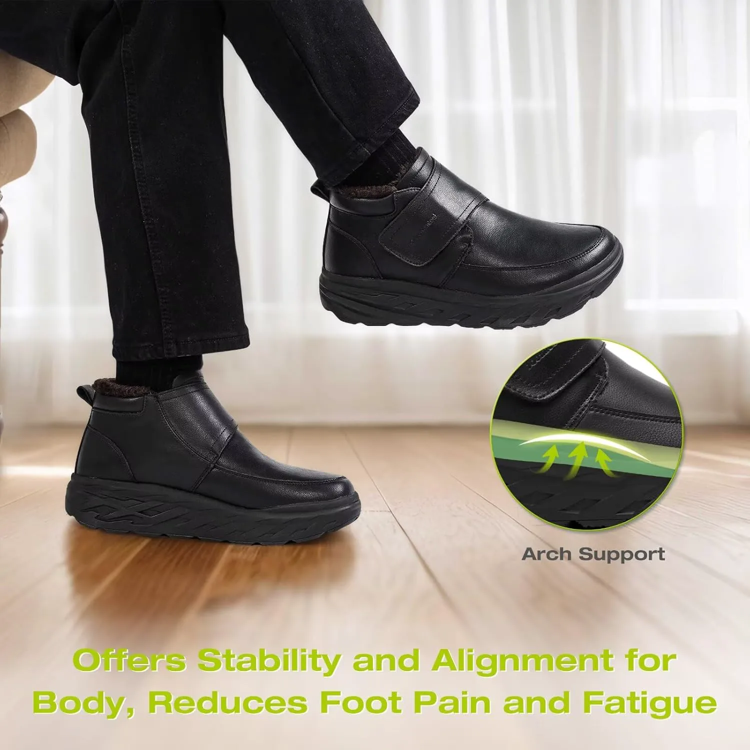 

Мужские ортопедические зимние кожаные ботинки для диабетиков OrthoComfoot, черный