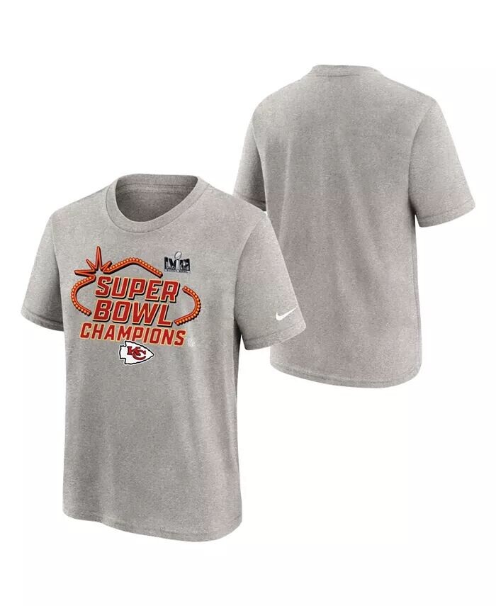 

Серая футболка Big Boys and Girls Kansas City Chiefs Super Bowl LVIII Champions Trophy Collection Nike, серый