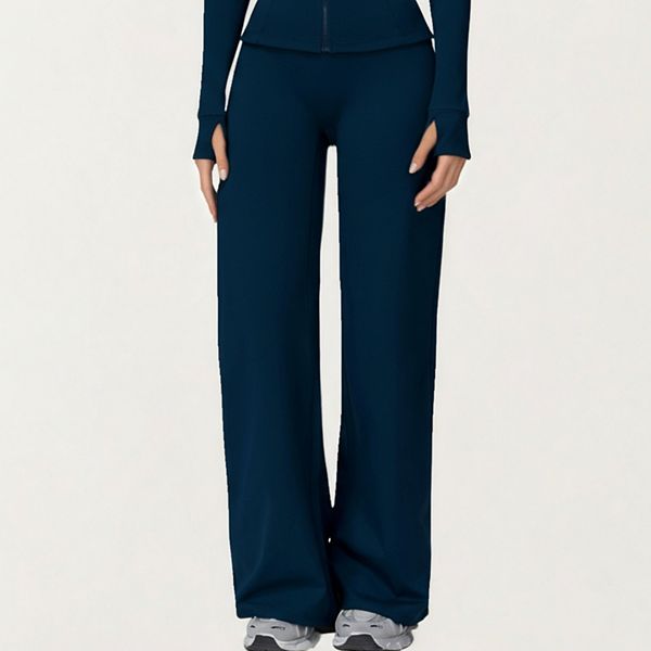 

Женские спортивные брюки с высокой талией и широкими штанинами из гладкой эластичной ткани и свободным облегающим кроем Anna-Kaci, Navy