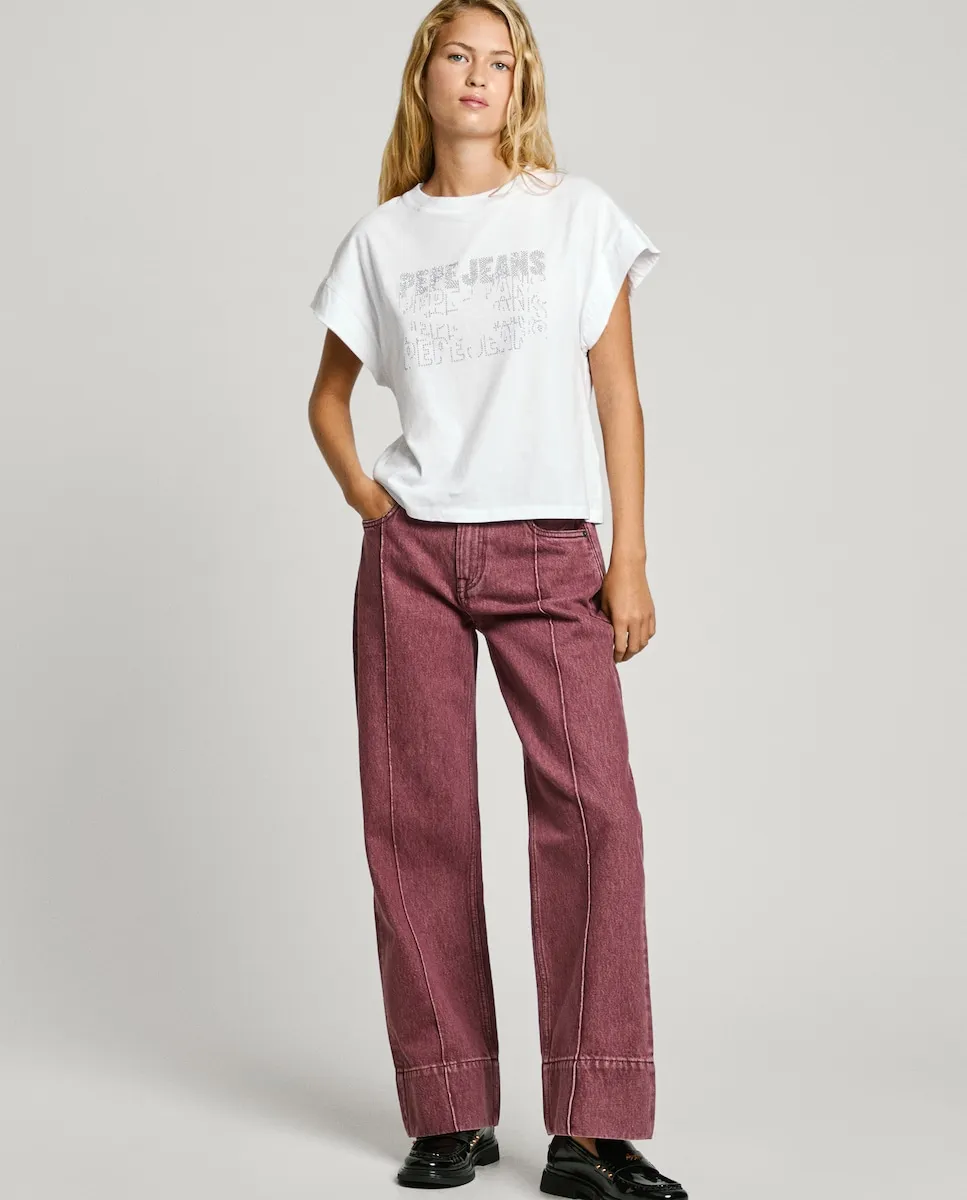 

Женские прямые джинсы с высокой посадкой и подвёрнутым низом Pepe Jeans, бордовый