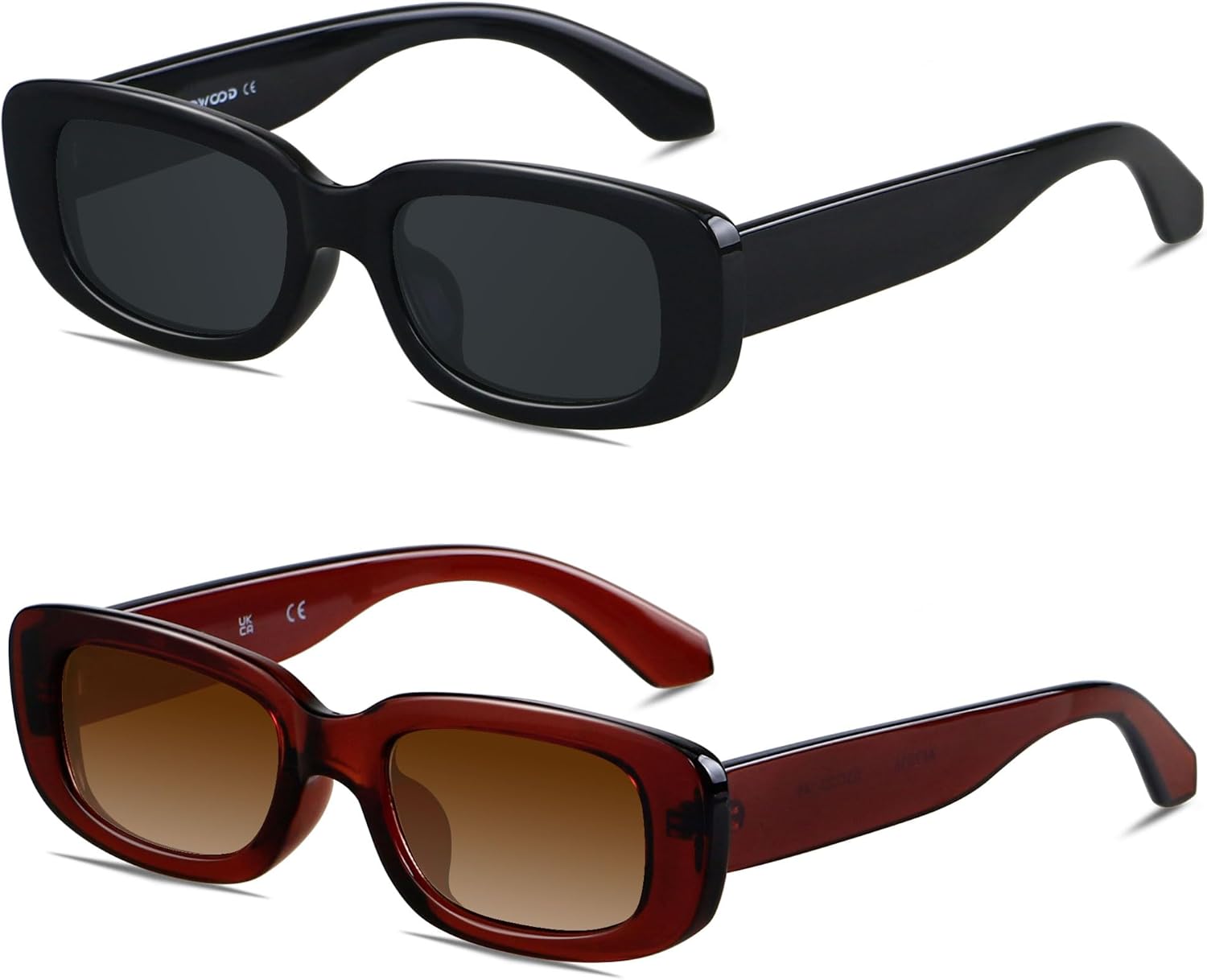 

Солнцезащитные очки ANDWOOD прямоугольной формы для женщин, квадратная оправа, модный ретро-винтажный стиль 90-х, защита от УФ-излучения, для маленького лица, (2pack)black+brown