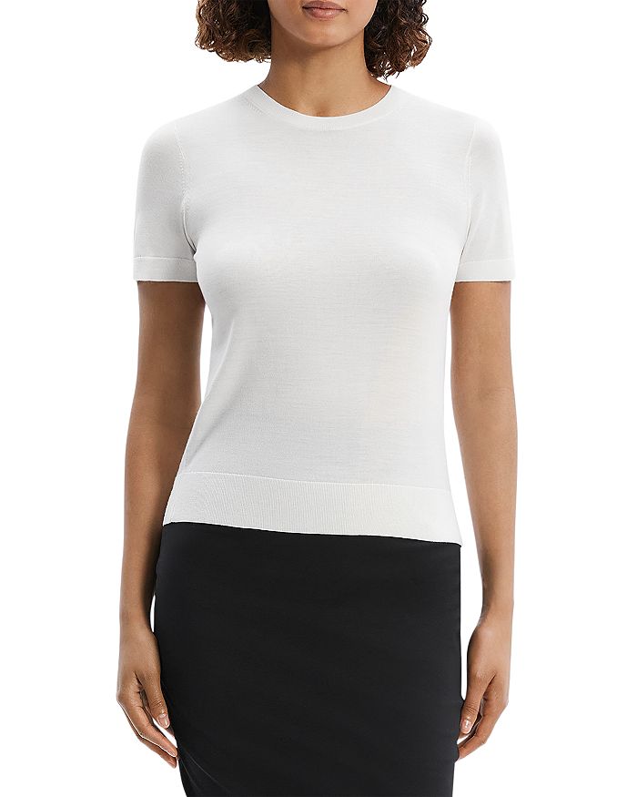 

Легкий шерстяной топ с коротким рукавом Theory, белый