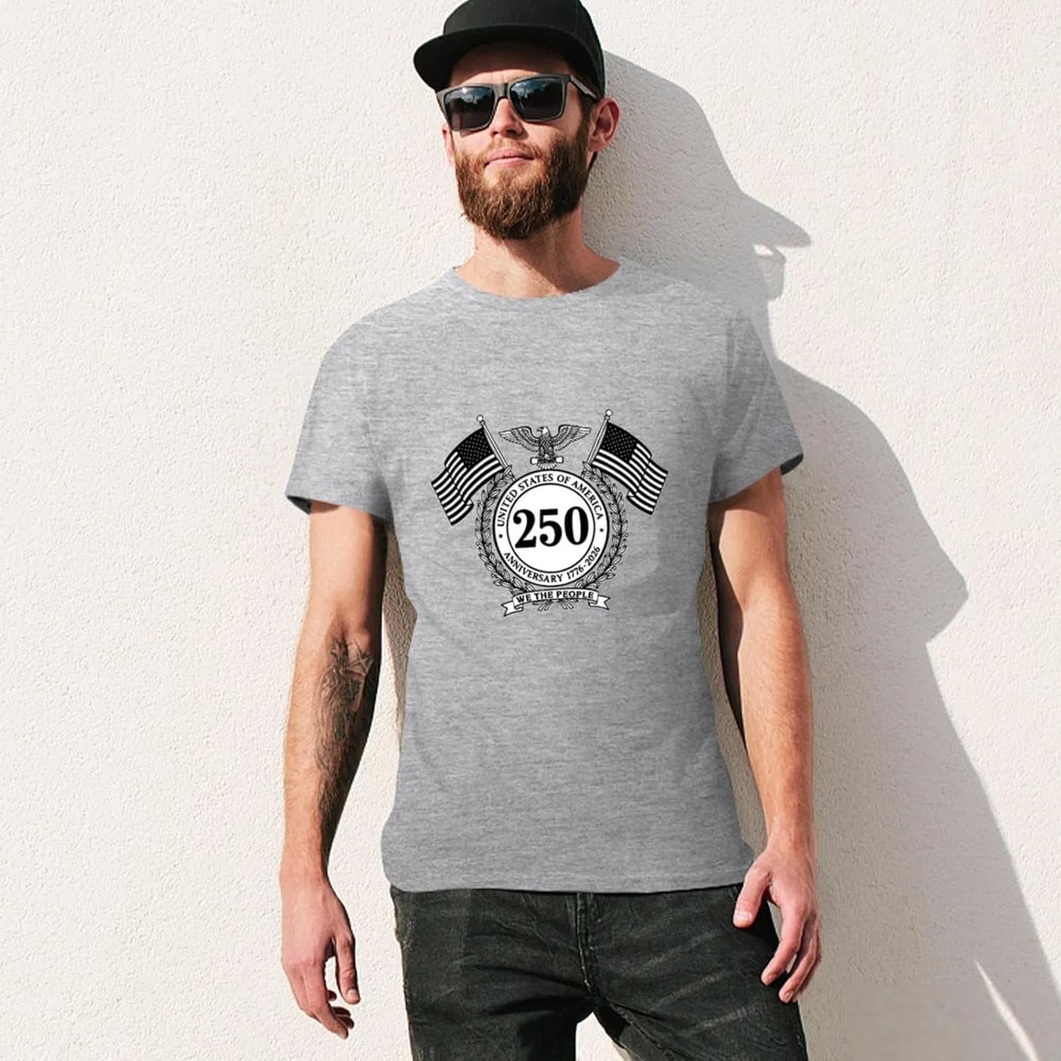 Футболка мужская хлопковая, America's 250th Anniversary, цвет Gray-style-5 — фото 3