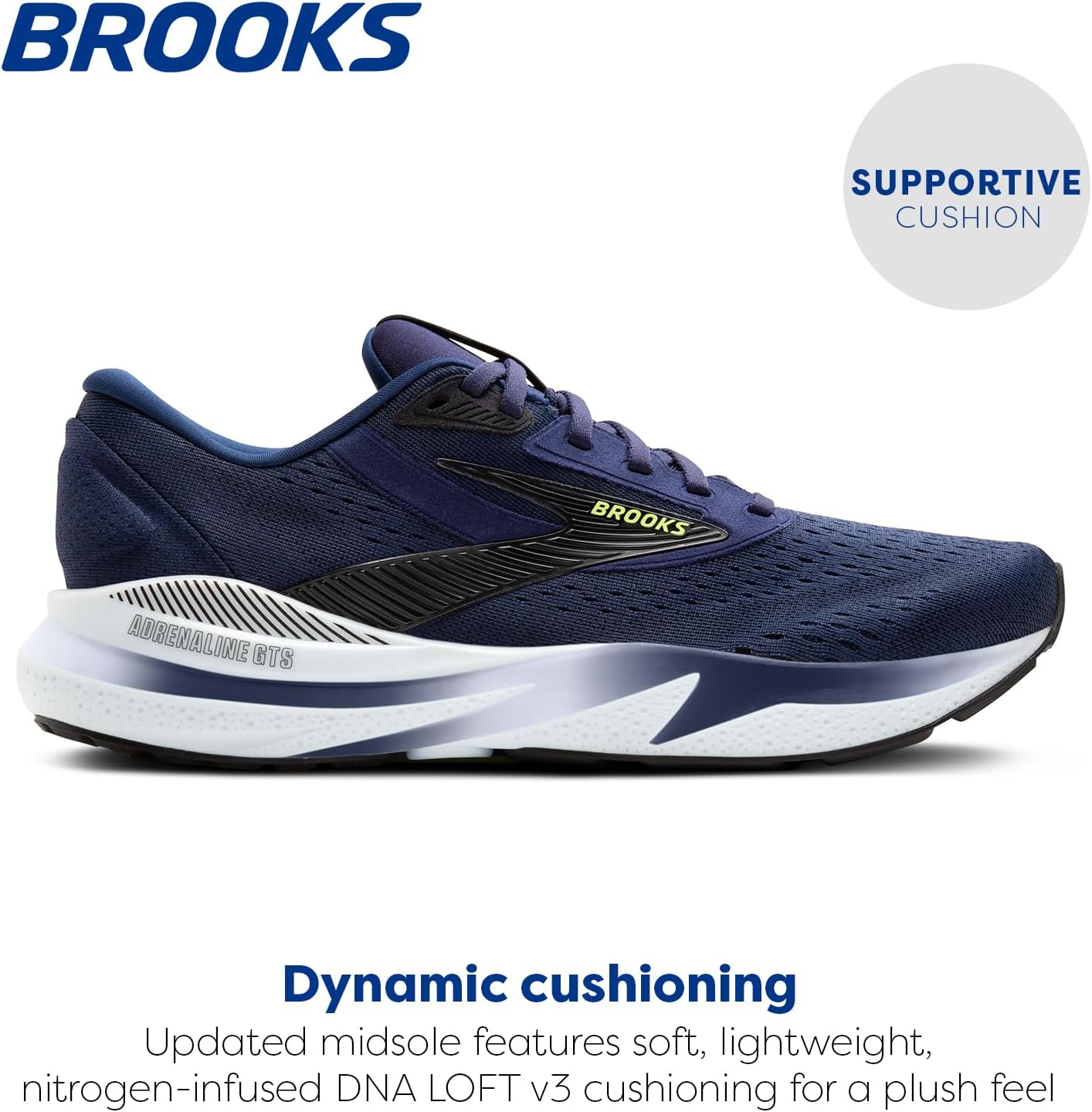 Мужские беговые кроссовки Brooks Adrenaline GTS 24 с поддержкой, черный/зеленый/ярко-зеленый — фото 2
