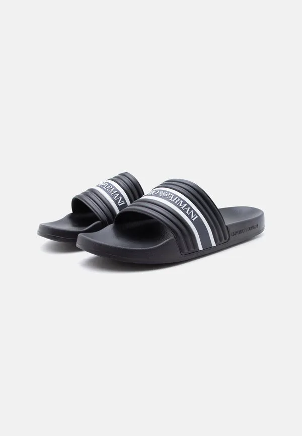 Мюли для водных горок с логотипом Emporio Armani, Black/Blue/White — фото 2