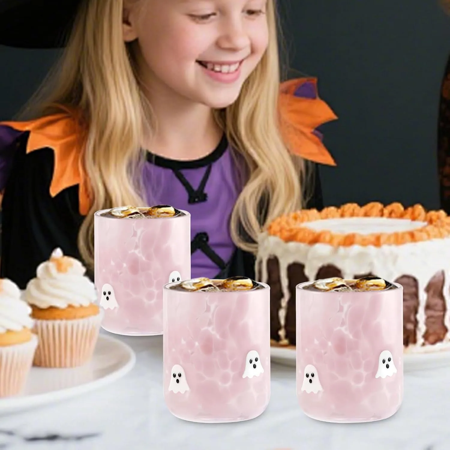 Бокал Halloween Icon Juice, 530 мл, стеклянный кофейный стакан, милая тыква, привидения, летучая мышь Kanoauo — фото 4