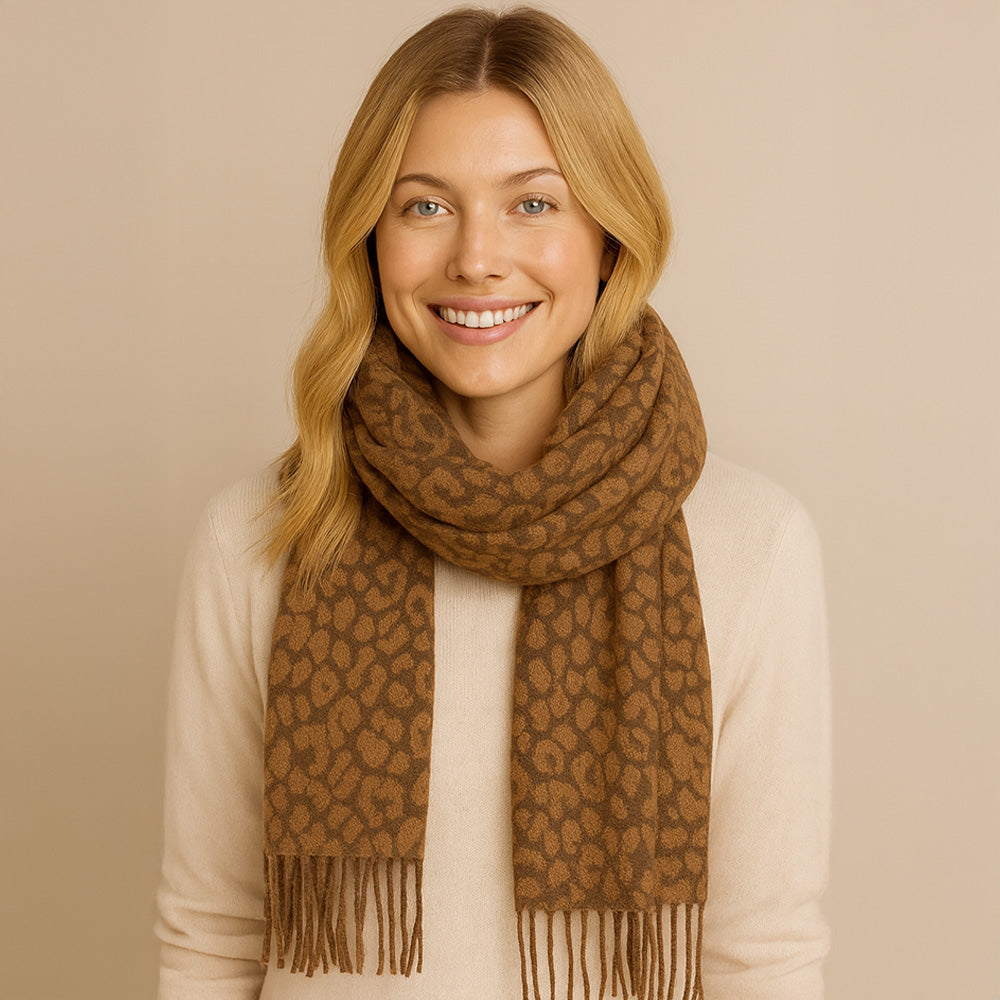 

Шарф с леопардовым принтом и бахромой Truedames, коричневый/леопардовый принт