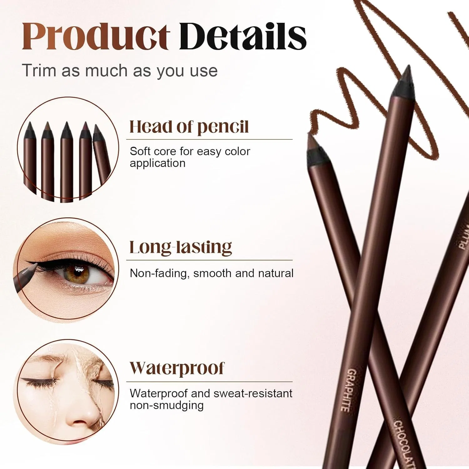 Водостойкий карандаш для глаз «Eyeliner Waterproof Pencil» от Persona (черный) Generisch, Black — фото 3
