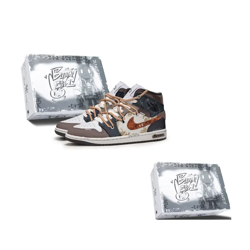 

Jordan Пользовательские баскетбольные кроссовки Air 1 Da Vinci Mid-Top мужские коричневые белые