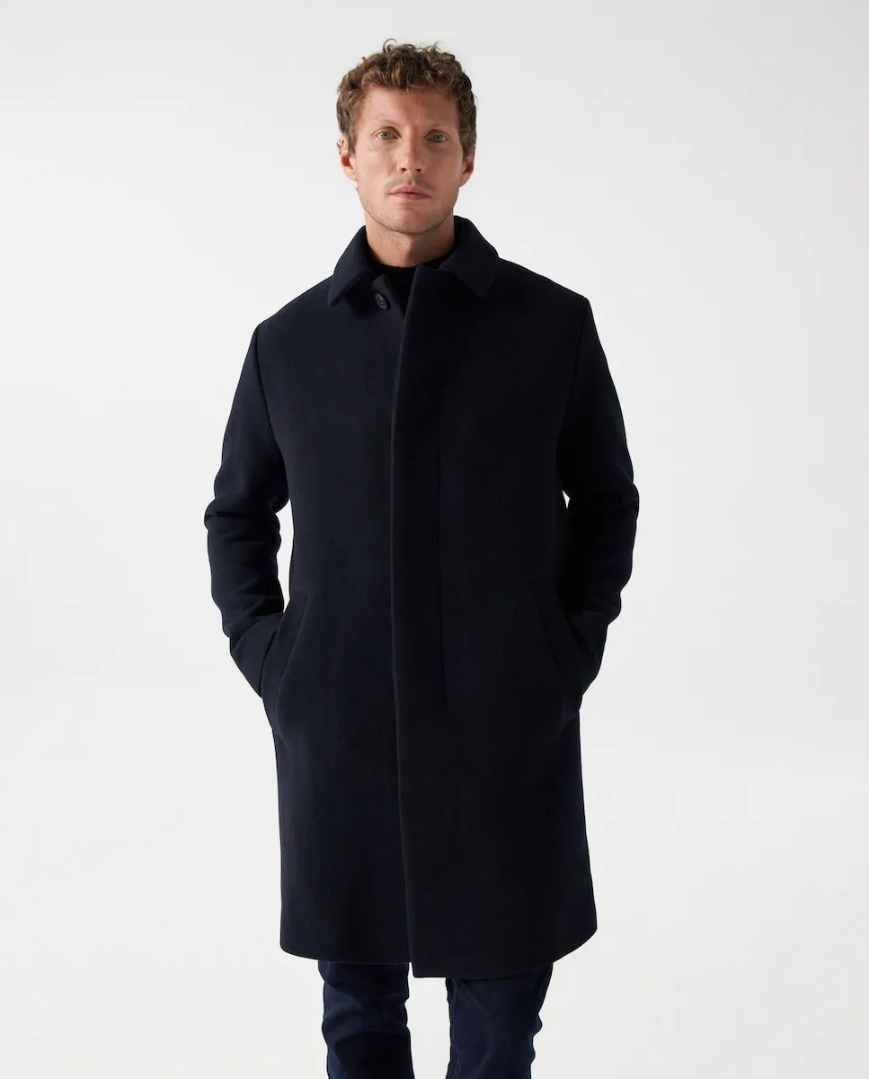 

Мужское пальто из шерстяной ткани с пуговицами синего цвета Salsa Jeans