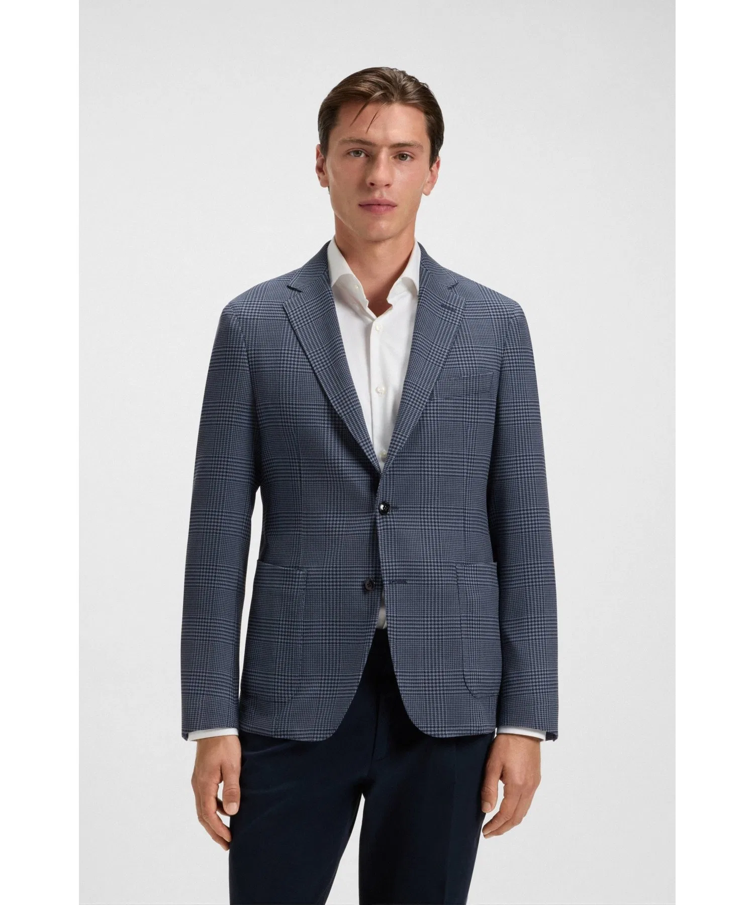 Мужской пиджак BOSS Slim Fit в клетку из эластичной шерсти