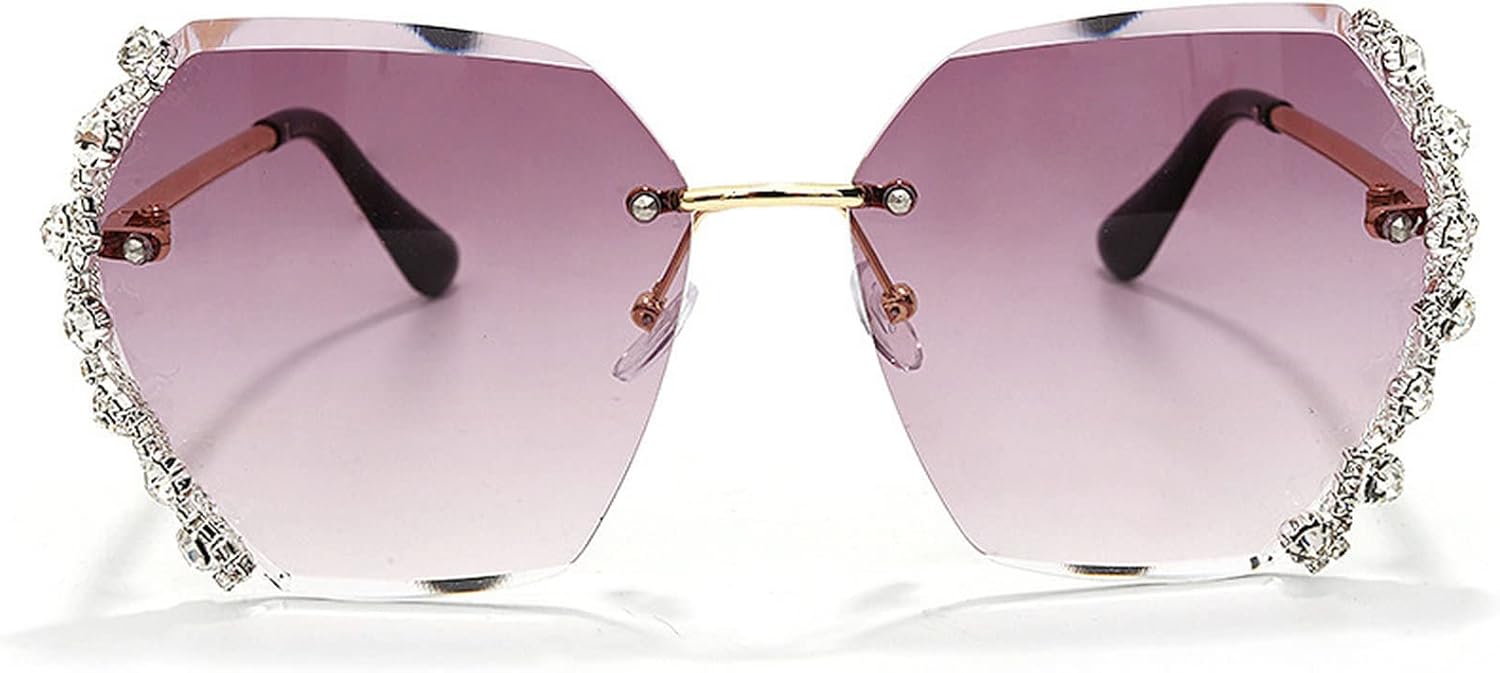 

Модные солнцезащитные очки без оправы с кристаллами для женщин, винтажные квадратные солнцезащитные очки с блестящими стразами, роскошные солнцезащитные очки с крупными бриллиантами mincl, Purple