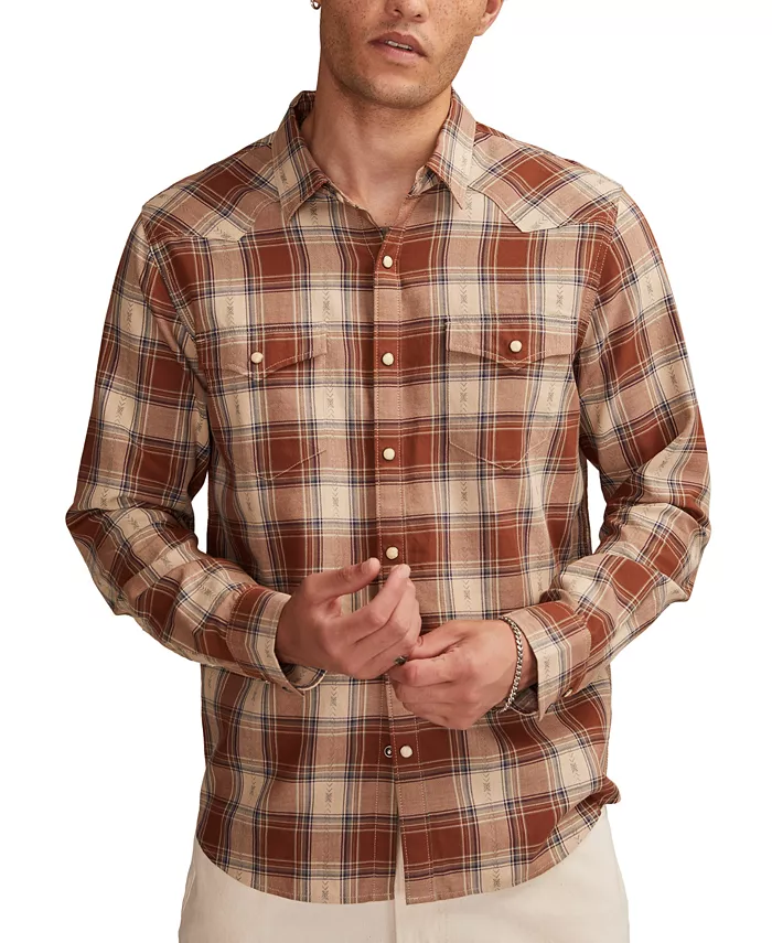 

Мужская рубашка Dobby Western с длинным рукавом и застежкой спереди в клетку Lucky Brand, оранжевый