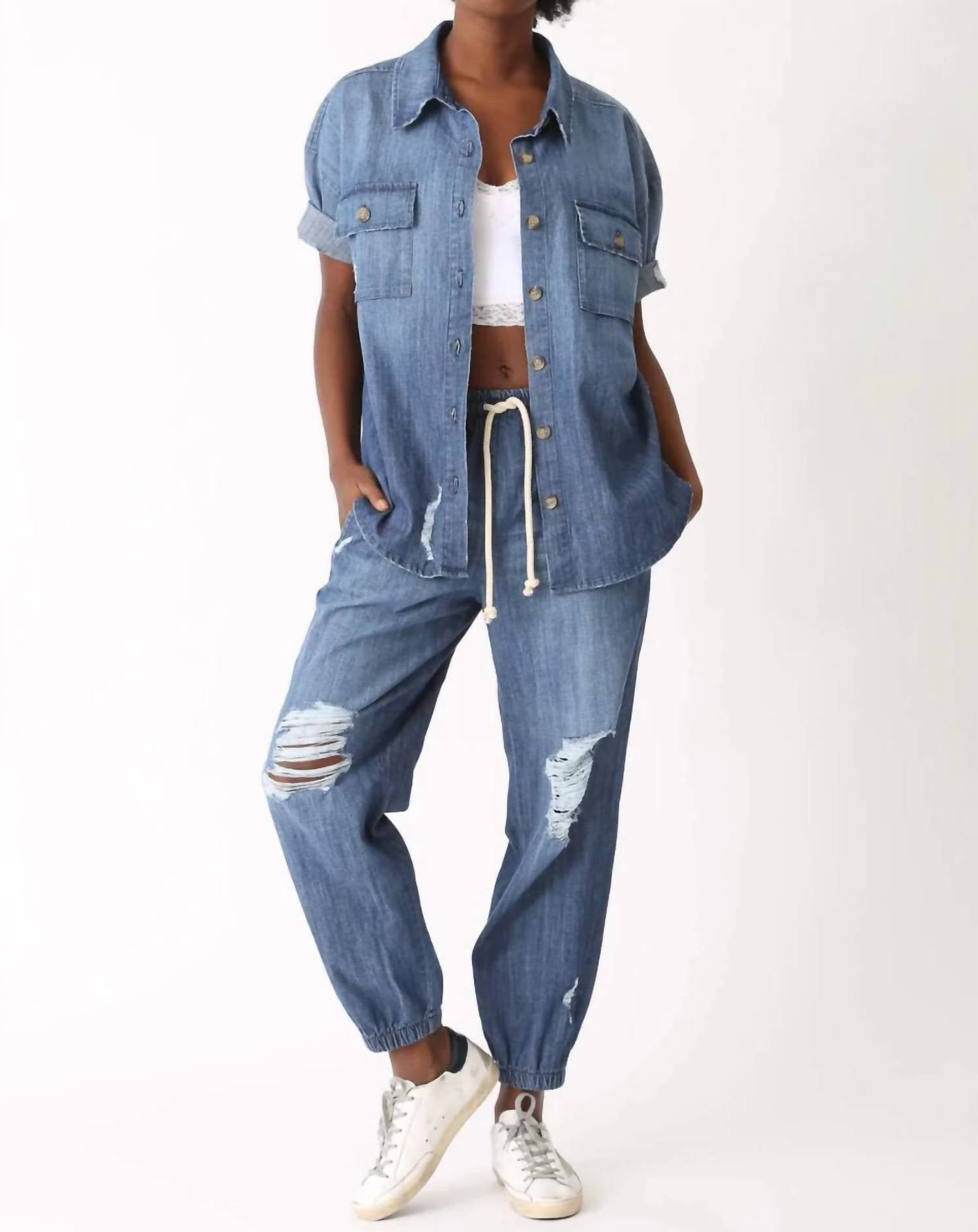 

Топ Camero с короткими рукавами из денима Electric & Rose, цвет denim