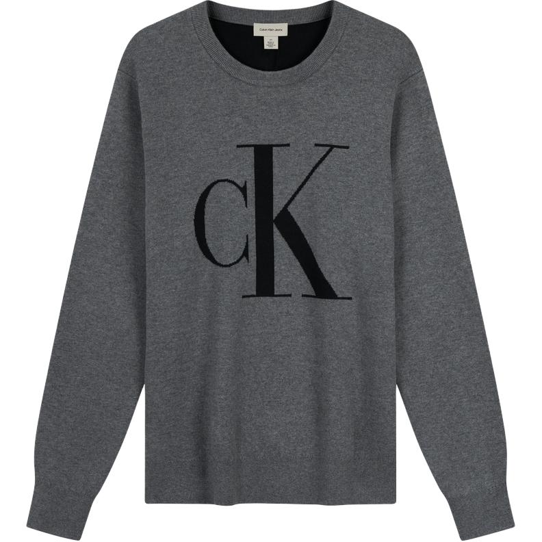 Детский свитер с логотипом интарсия Calvin Klein, светло-серый — фото 2