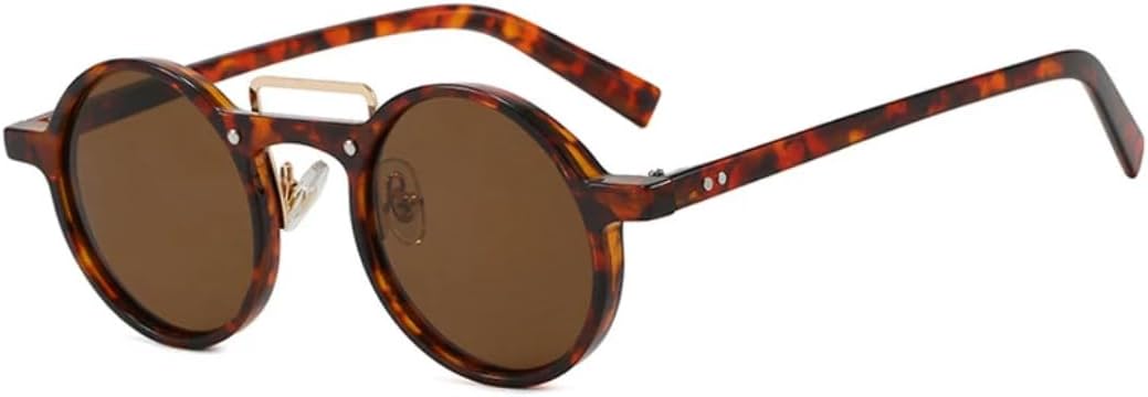 

Маленькие круглые солнцезащитные очки для женщин и мужчин, градиентная защита от УФ-излучения UV400, ретро-стиль, заклепки, панк, прозрачная оправа TVTBBVV, Leopard Tea