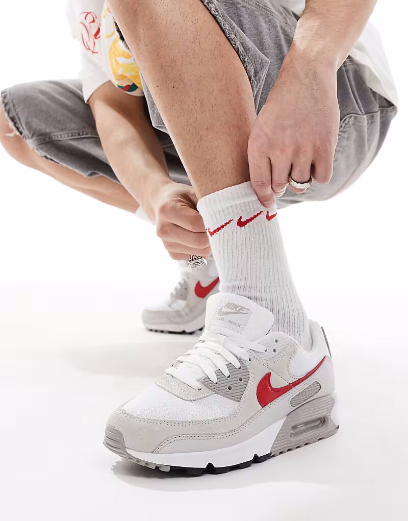 

Кроссовки унисекс Nike Air Max 90 белого и красного цвета