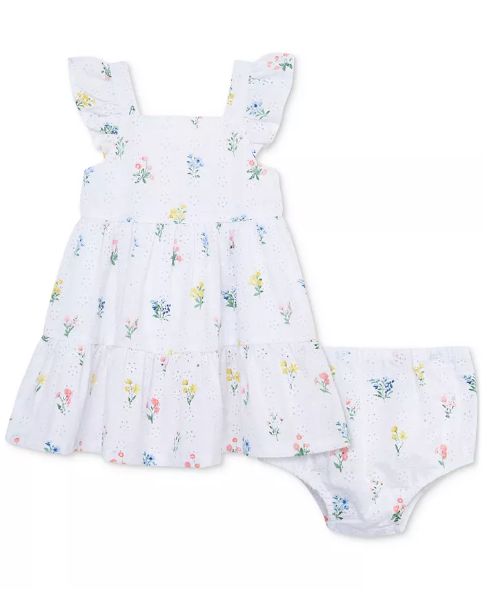 

Комплект для девочки: сарафан с цветочной вышивкой и панталоны Garden Embroidered Eyelet Floral Little Me, белый