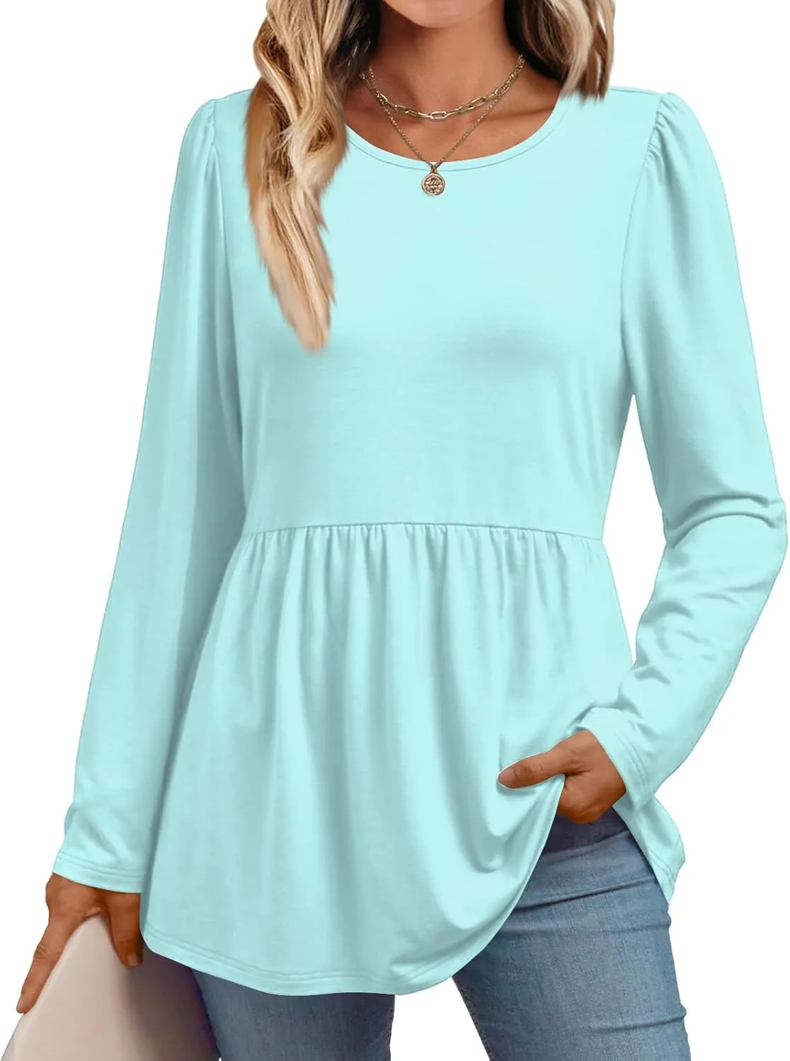 

FQZWONG женская блузка с длинным рукавом и круглым вырезом