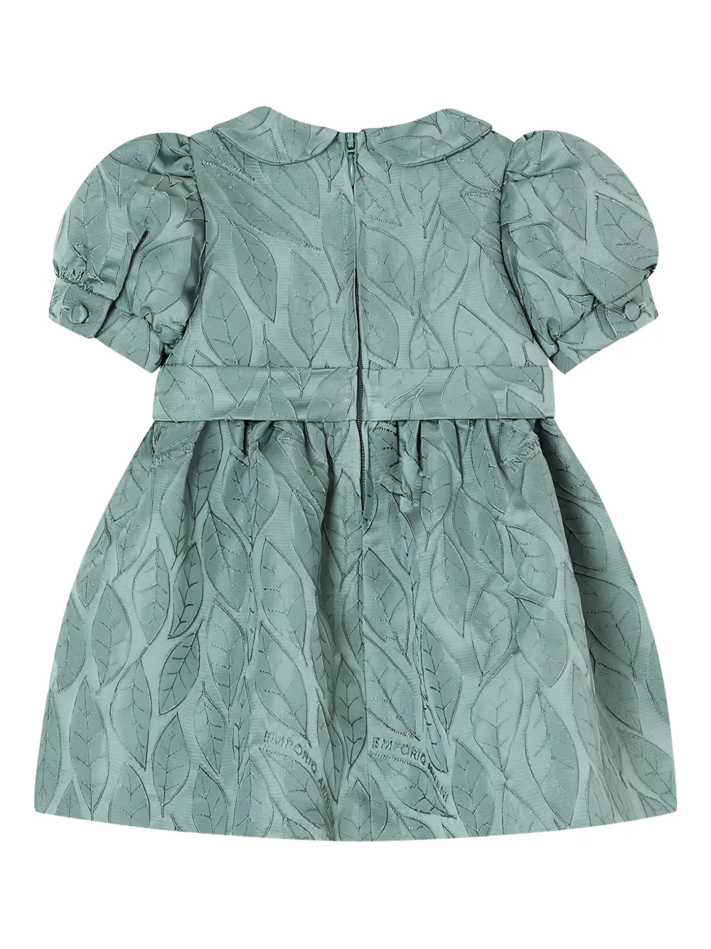 Платье с принтом в виде листьев и объемными рукавами Emporio Armani Kids, синий — фото 2