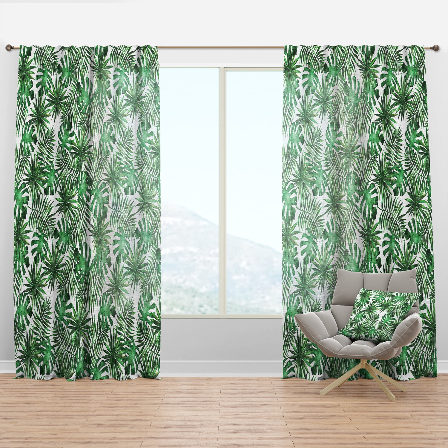 

Шторы в тропическом стиле Designart Tropical Foliage Mood VIII, зеленый