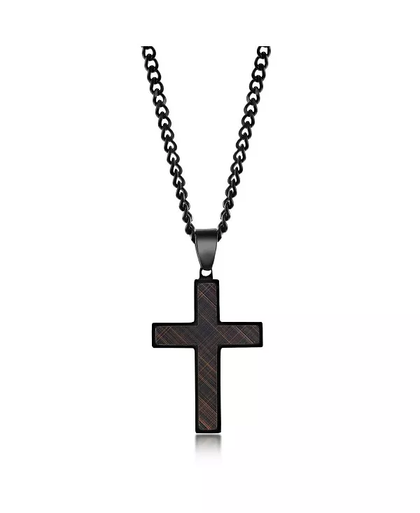 

Мужской крест из нержавеющей стали с черной и розово-золотой отделкой Metallo, black