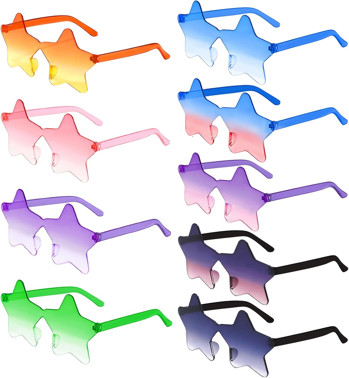 

Набор из 9 солнцезащитных очков в форме звезды, разноцветные очки без оправы в форме звезды, универсальные сувениры для вечеринок на пляже, у бассейна и на открытом воздухе MIUSKATL, 9 Gradient Color