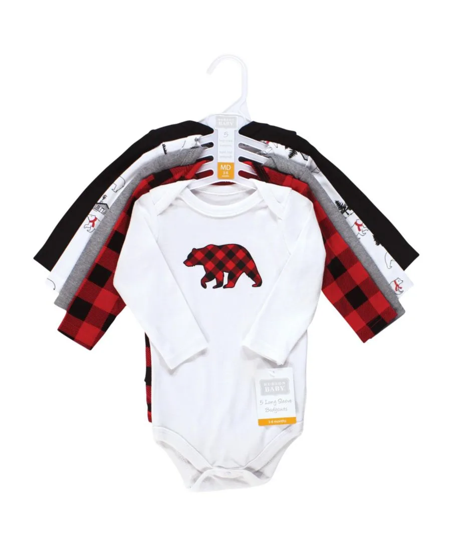 Комплект из 5 мягких хлопковых боди с длинными рукавами Hudson Baby, Buffalo Plaid Bear — фото 2