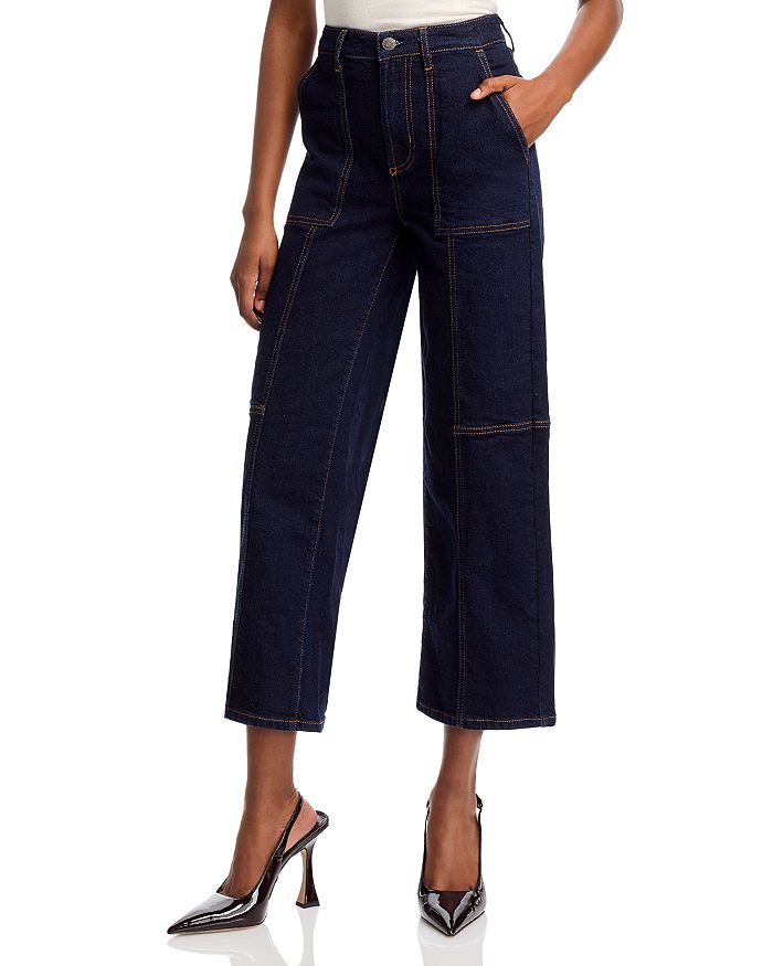 

Укороченные джинсы Getty Crop High Rise Utility Wide Leg в цвете Midnight Rails, синий