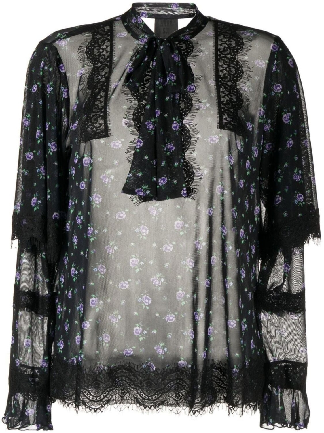 

Anna Sui блузка с кружевом и цветочным принтом, черный