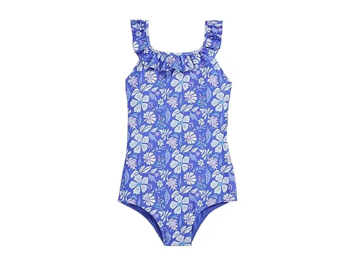 Купальник слитный с рюшами Scoop Ruffle Vineyard Vines Kids, Hibiscus Breakerblue