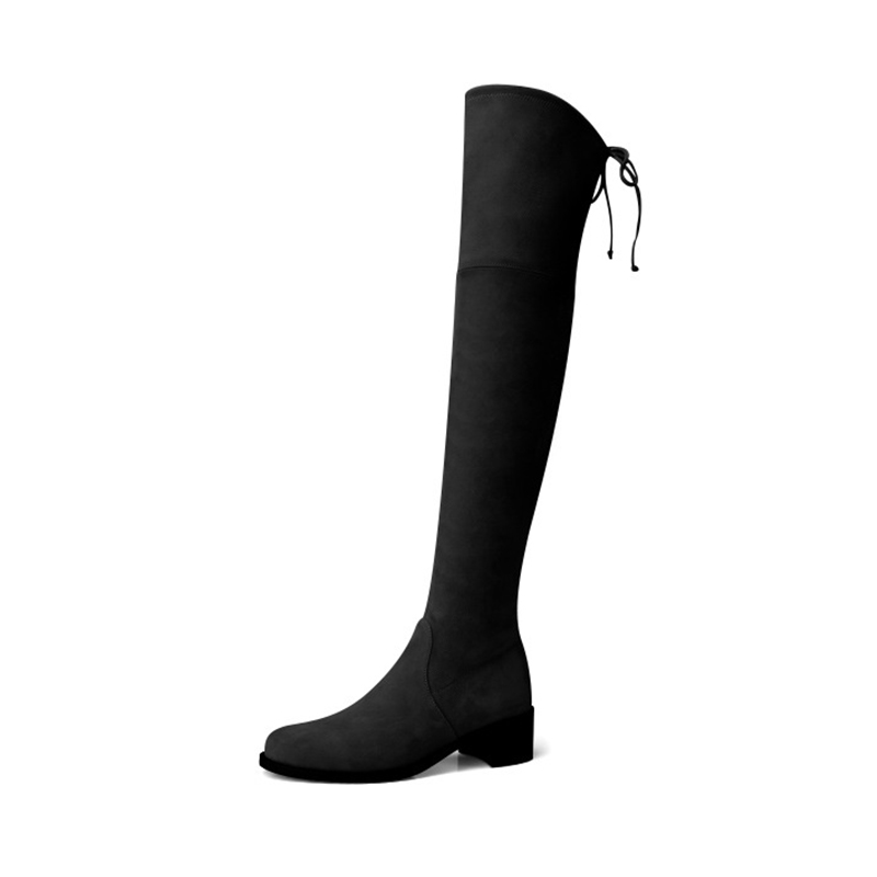 JIUXINGDAO Черные женские сапоги выше колена на каблуке 4,5 см 3388-2, цвет Black 4.5cm Heel 3388-2