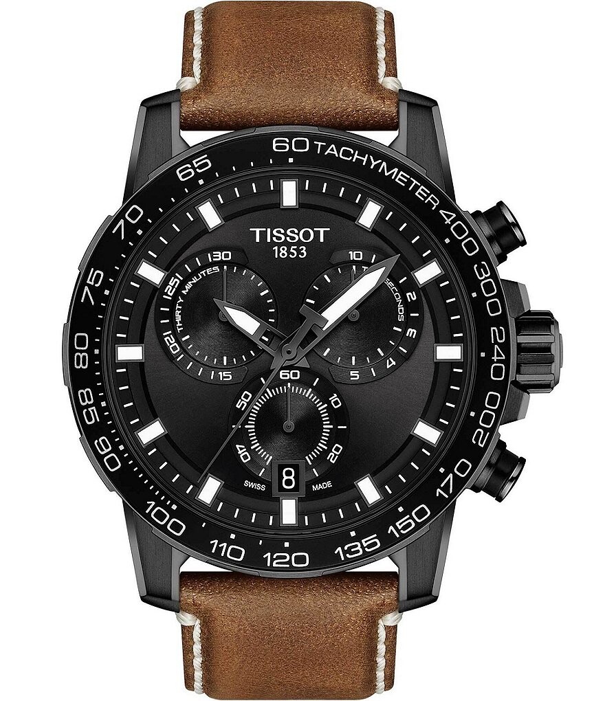 

Часы Tissot Supersport с хронографом и черным циферблатом, коричневый