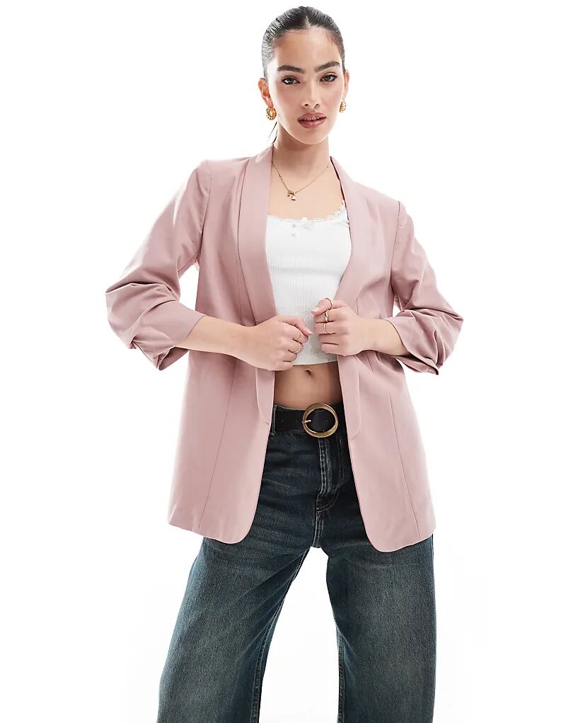 

Пиджак Pieces с присборенными рукавами в цвете Woodrose Pink