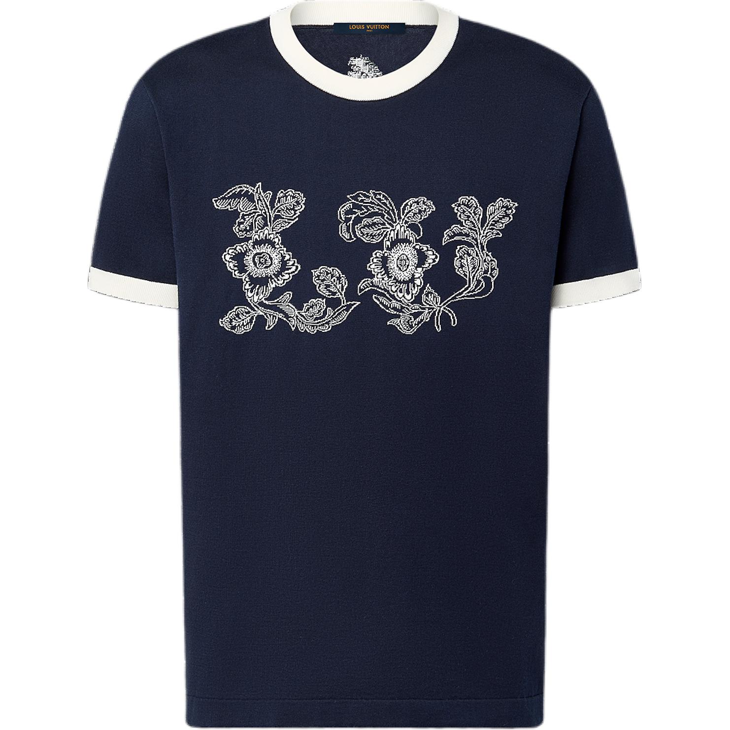 

Графический интарсия короткий рукав хлопковый свитер LOUIS VUITTON, темно-синий